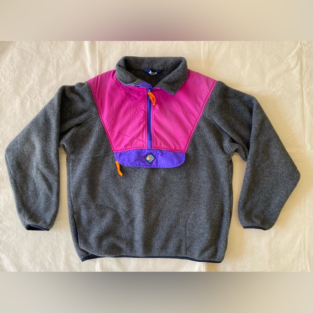Woolrich Vintage Gray and Pink Fleece Pullover Ski Snow Gear Outdoor Medium